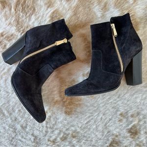 BALMAIN Paris Bootie 40 ROUSTEING black suede dual gold zip chunky heel Block 9